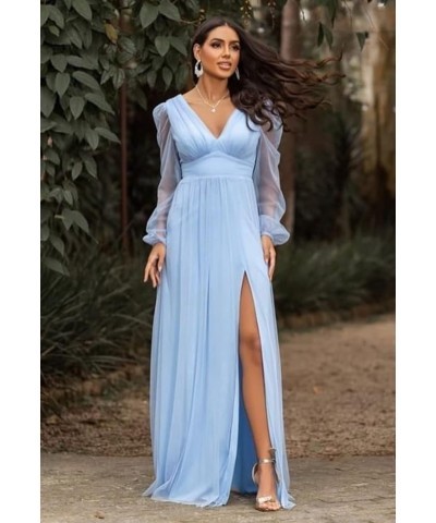 Women's V Neck Bridesmaid Dresses for Wedding Long Sleeves A-Line Chiffon Formal Gown with Slit Dusty Rose $30.79 Dresses