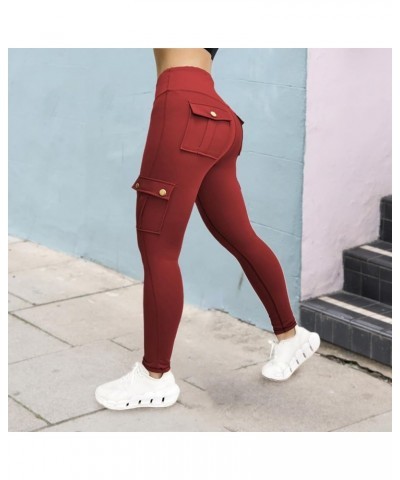 Womens Cargo Leggings with Multiple Porkets High Waisted Tummy Control Stretchy Trousers Workout Running Yoga Pants Wine 8 $1...