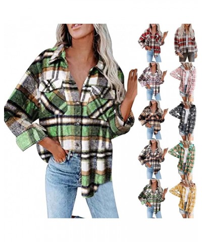 Womens Long Sleeve Tops Dressy Casual Trendy Plaid Printed Button Down Blouses Oversized Shacket Jacket Fall Outfits A Green ...