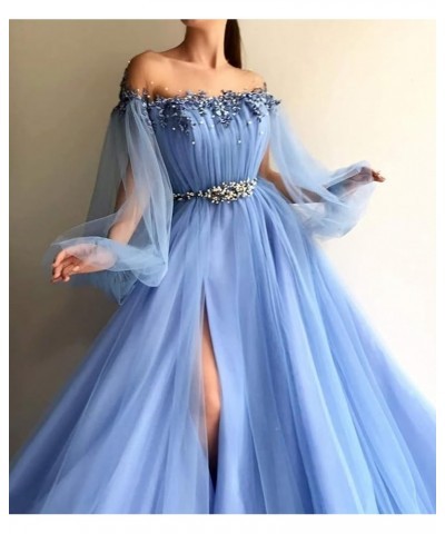 Woman's Off Shoulder A Line Prom Dress Vintage Beading Puffy Tulle Sleeve Formal Evening Gown with High Slit Dark Green $38.0...