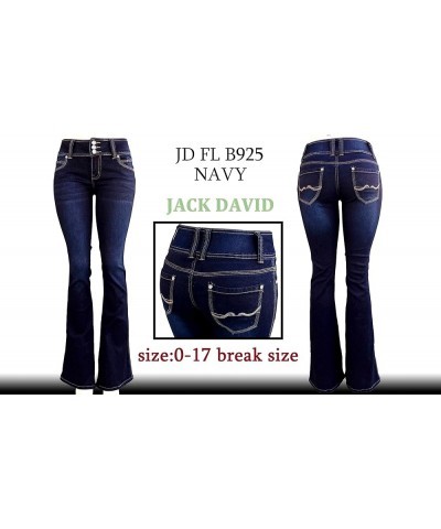 WAX / Jack David JEANS Womens Juniors 70s Trendy Slim Fit Flared Bell Bottom Denim Jean Pants Jack David Hi Waist Dark Blue F...