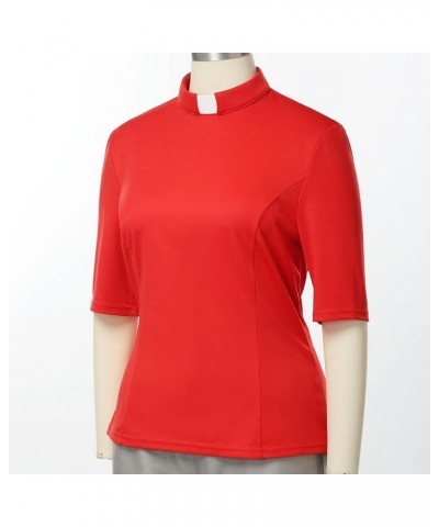 Womens Church Clergy Shirt with Tab Collar Spring/Summer Half Sleeve Slim Blouse Top Red $14.07 Blouses