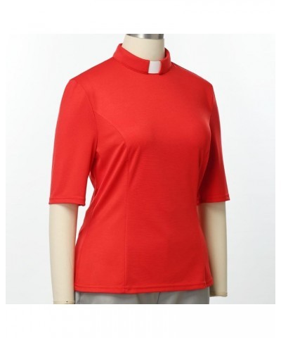 Womens Church Clergy Shirt with Tab Collar Spring/Summer Half Sleeve Slim Blouse Top Red $14.07 Blouses