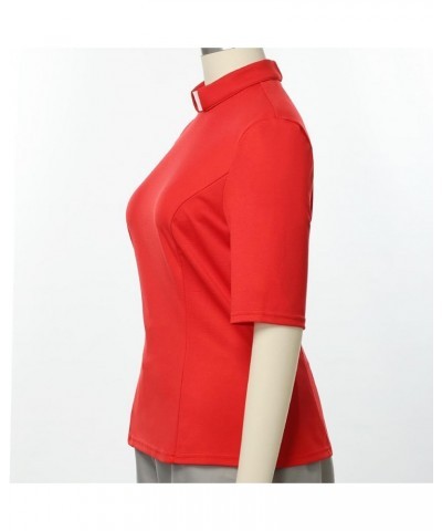 Womens Church Clergy Shirt with Tab Collar Spring/Summer Half Sleeve Slim Blouse Top Red $14.07 Blouses