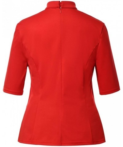 Womens Church Clergy Shirt with Tab Collar Spring/Summer Half Sleeve Slim Blouse Top Red $14.07 Blouses