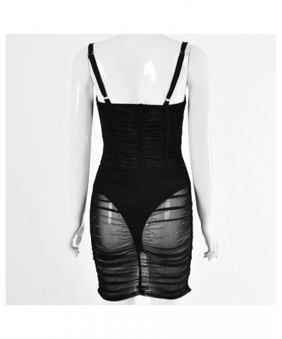 Women Sexy V Neck Spaghetti Straps Mesh Patchwork Mini Dress See Through Bodycon Party Club Night Out Mini Dress Black-2735 $...