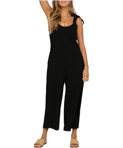 Womens Casual Cropped Wide Leg Jumpsuits Rompers Overalls Spaghetti Loose Fit Baggy Pants Jumpsuit with Pockets(Black,10) $10...