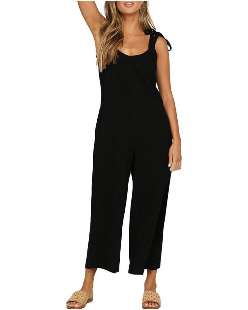 Womens Casual Cropped Wide Leg Jumpsuits Rompers Overalls Spaghetti Loose Fit Baggy Pants Jumpsuit with Pockets(Black,10) $10...