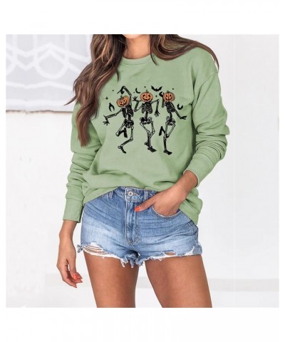 3 Pumpkin Head Skeleton Dance Sweatshirts for Women Halloween Funny Skull Bats Graphic Long Sleeve Hoodie Shirts Olive Green ...