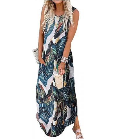 Women's 2023 Casual Loose Sundress Maxi Dress Sleeveless Summer Beach Long Dresses Tshirt Dress with Pockets Leaf $17.14 Dresses