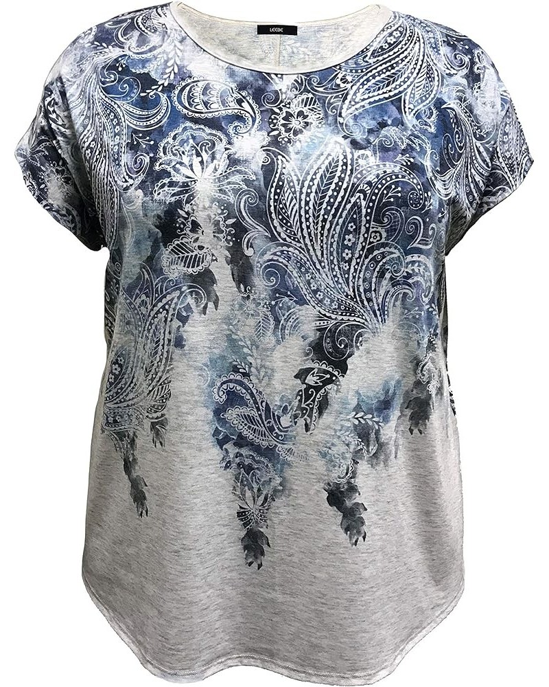 Women and Plus Size Crew Neck Dolman Short Sleeve Print Top (Small-5X) Water Color Blue Paisley / Lt. Heather Grey $8.31 Shirts