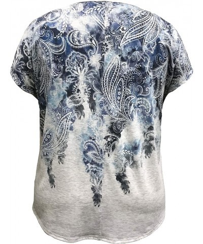 Women and Plus Size Crew Neck Dolman Short Sleeve Print Top (Small-5X) Water Color Blue Paisley / Lt. Heather Grey $8.31 Shirts