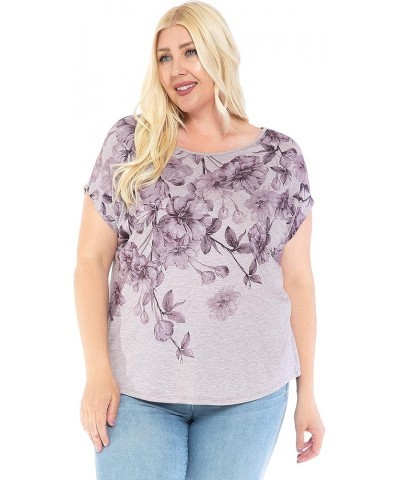 Women and Plus Size Crew Neck Dolman Short Sleeve Print Top (Small-5X) Water Color Blue Paisley / Lt. Heather Grey $8.31 Shirts