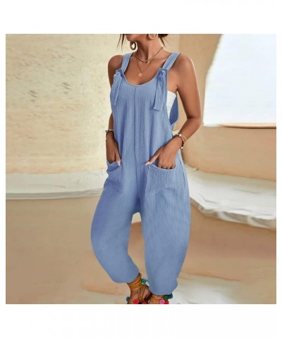 Women's Jumpsuits Summer Jumpers Sleeveless Rompers Overalls Wide Leg Pants with Pockets 2024 Clothes Casual Outfits Blue $11...