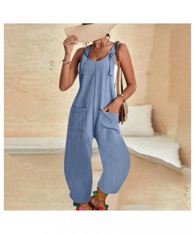 Women's Jumpsuits Summer Jumpers Sleeveless Rompers Overalls Wide Leg Pants with Pockets 2024 Clothes Casual Outfits Blue $11...