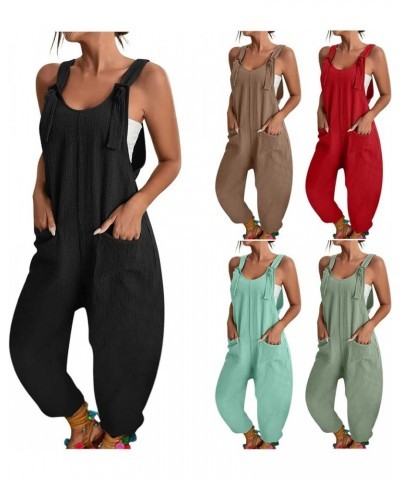 Women's Jumpsuits Summer Jumpers Sleeveless Rompers Overalls Wide Leg Pants with Pockets 2024 Clothes Casual Outfits Blue $11...