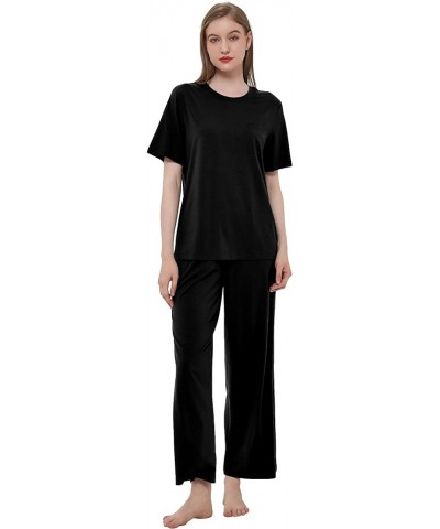 Women's Pajama Set - Viscose Made from Bamboo, Short Sleeve Sleepwear with Pants Soft Pjs Lounge Set Style 2 B-black $24.00 S...