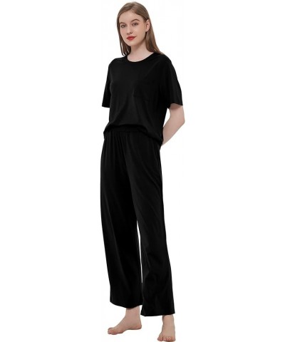 Women's Pajama Set - Viscose Made from Bamboo, Short Sleeve Sleepwear with Pants Soft Pjs Lounge Set Style 2 B-black $24.00 S...