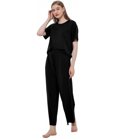 Women's Pajama Set - Viscose Made from Bamboo, Short Sleeve Sleepwear with Pants Soft Pjs Lounge Set Style 2 B-black $24.00 S...