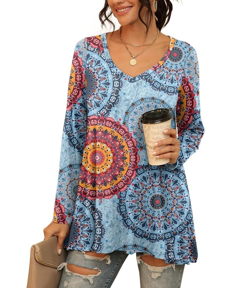 Women's Summer Casual Short Sleeve V-Neck T-Shirt Tunic Tops Blouse Shirts 25 Long Sleeve-flower Multiple Blue $19.19 Tops