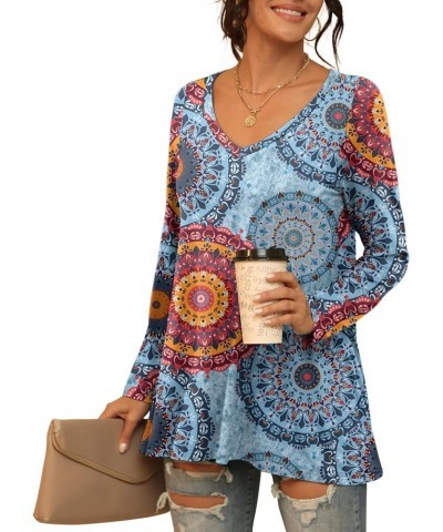 Women's Summer Casual Short Sleeve V-Neck T-Shirt Tunic Tops Blouse Shirts 25 Long Sleeve-flower Multiple Blue $19.19 Tops