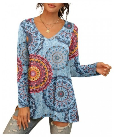 Women's Summer Casual Short Sleeve V-Neck T-Shirt Tunic Tops Blouse Shirts 25 Long Sleeve-flower Multiple Blue $19.19 Tops