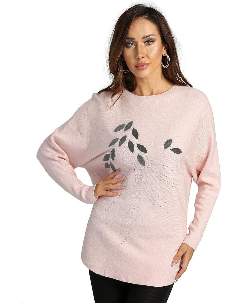 Women's Fall Winter Round Neck Batwing Sleeve Pullover Sweater One Size 826-pink $10.07 Sweaters