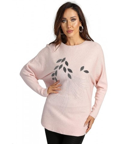 Women's Fall Winter Round Neck Batwing Sleeve Pullover Sweater One Size 826-pink $10.07 Sweaters