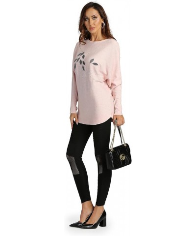 Women's Fall Winter Round Neck Batwing Sleeve Pullover Sweater One Size 826-pink $10.07 Sweaters