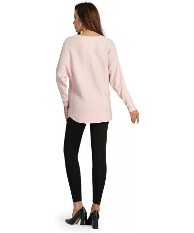 Women's Fall Winter Round Neck Batwing Sleeve Pullover Sweater One Size 826-pink $10.07 Sweaters