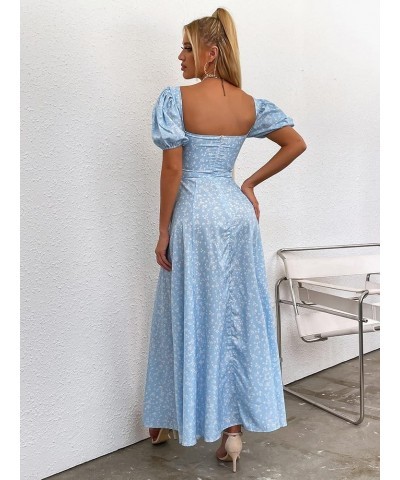 Women's Puff Sleeve Floral Maxi Dress Elegant Square Neck Cottagecore Boho Split Long Dresses Vintage A-line Dress A-010 $17....