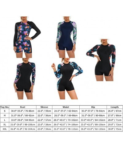 Women One Piece Bathing Suit Short Sleeve Tummy Control Swimsuit Zipper Surfing UPF 50+ Rash Guard Blue Flower $13.67 Swimsuits