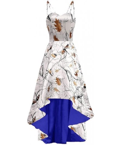 Snowfall Camo Country Wedding Dresses for Bride High Low Reception Prom Dress with Spaghetti Straps Royal Blue $37.87 Dresses