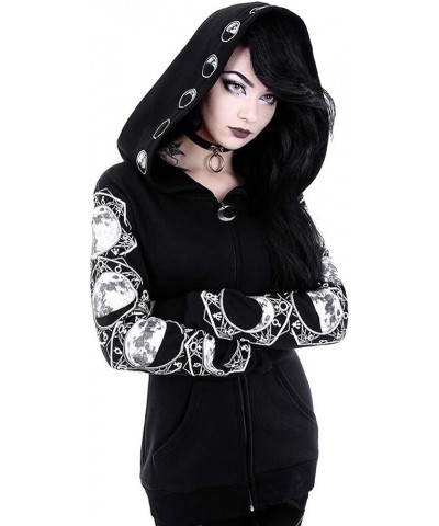 Women Y2K Zip Up Graphic Hoodie Jacket Punk Gothic Aesthetic Harajuku Oversized Long Sleeve Sweatshirt Coat Black 3 $11.28 Ja...