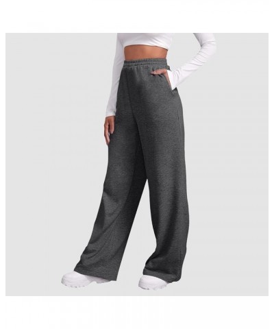 Sweatpants Women Wide Leg Fleece Joggers Sweatpants Baggy Straight Leg Sweatpants with Pockets Elastic Waist Sweatpants D1-da...