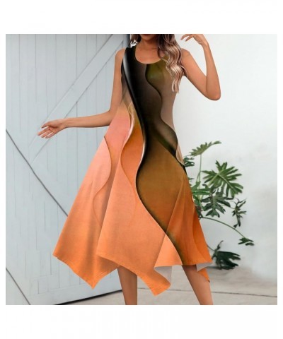 Summer Dresses for Women 2024 Round Neck Sleeveless Casual Dress Print Irregular Hem Midi Dresses Tank Daily Dresses 2-orange...