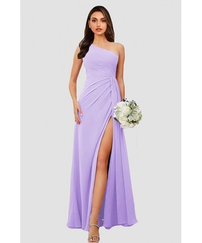 Women's One Shoulder Bridesmaid Dresses for Wedding Long Chiffon Ruched A Line Formal Party Dresses with Slit Fuchsia $33.74 ...