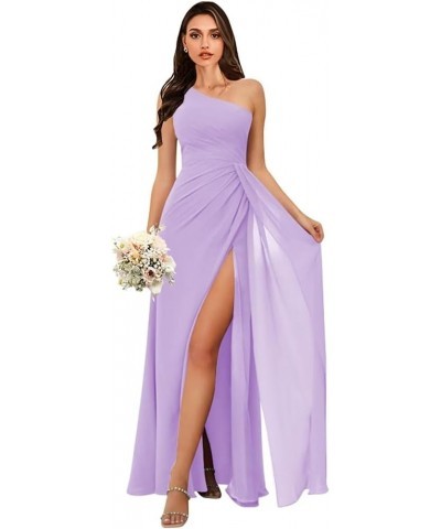 Women's One Shoulder Bridesmaid Dresses for Wedding Long Chiffon Ruched A Line Formal Party Dresses with Slit Fuchsia $33.74 ...