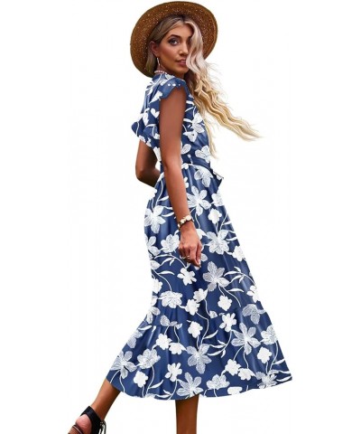 Women's 2023 Summer Casual Wrap V Neck Floral Dress Ruffle Cap Sleeve Elastic Waist Dresses with Pockets EP1 Floral 385 $23.9...