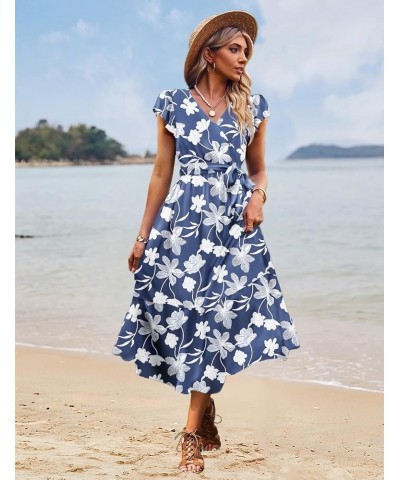 Women's 2023 Summer Casual Wrap V Neck Floral Dress Ruffle Cap Sleeve Elastic Waist Dresses with Pockets EP1 Floral 385 $23.9...