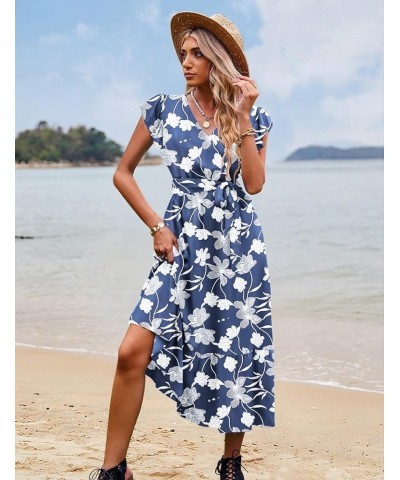 Women's 2023 Summer Casual Wrap V Neck Floral Dress Ruffle Cap Sleeve Elastic Waist Dresses with Pockets EP1 Floral 385 $23.9...