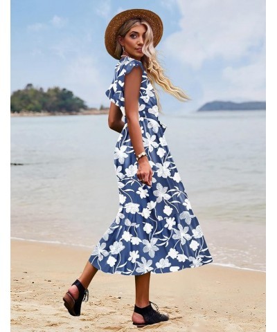 Women's 2023 Summer Casual Wrap V Neck Floral Dress Ruffle Cap Sleeve Elastic Waist Dresses with Pockets EP1 Floral 385 $23.9...