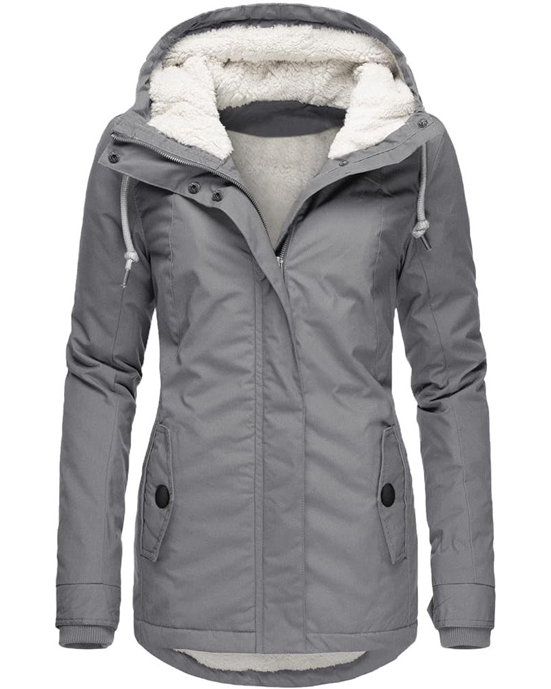 Womens Winter Sherpa Lined Parkas Jacket Warm Thick Windproof Outwear with Fur Hood Slim Pocket Puffer Down Coat Grey $22.46 ...