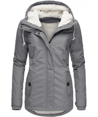 Womens Winter Sherpa Lined Parkas Jacket Warm Thick Windproof Outwear with Fur Hood Slim Pocket Puffer Down Coat Grey $22.46 ...