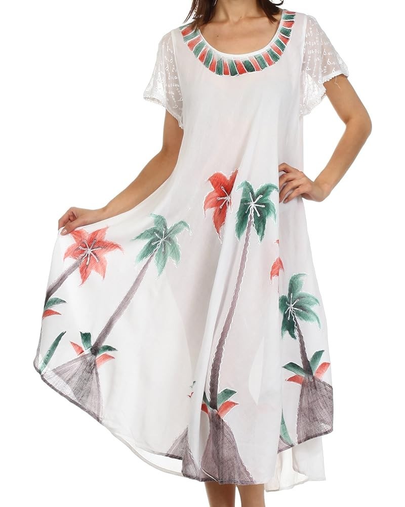 Watercolor Palm Tree Tank Caftan Dress White $16.82 Swimsuits