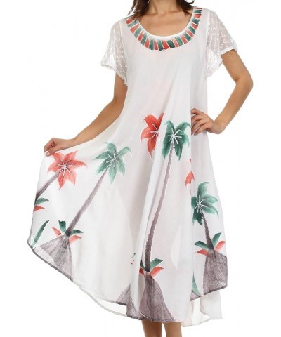 Watercolor Palm Tree Tank Caftan Dress White $16.82 Swimsuits