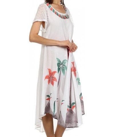 Watercolor Palm Tree Tank Caftan Dress White $16.82 Swimsuits