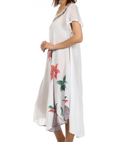 Watercolor Palm Tree Tank Caftan Dress White $16.82 Swimsuits