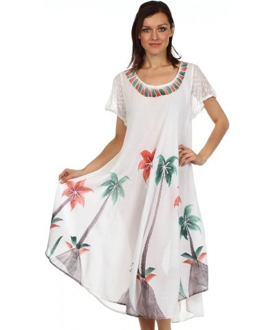 Watercolor Palm Tree Tank Caftan Dress White $16.82 Swimsuits