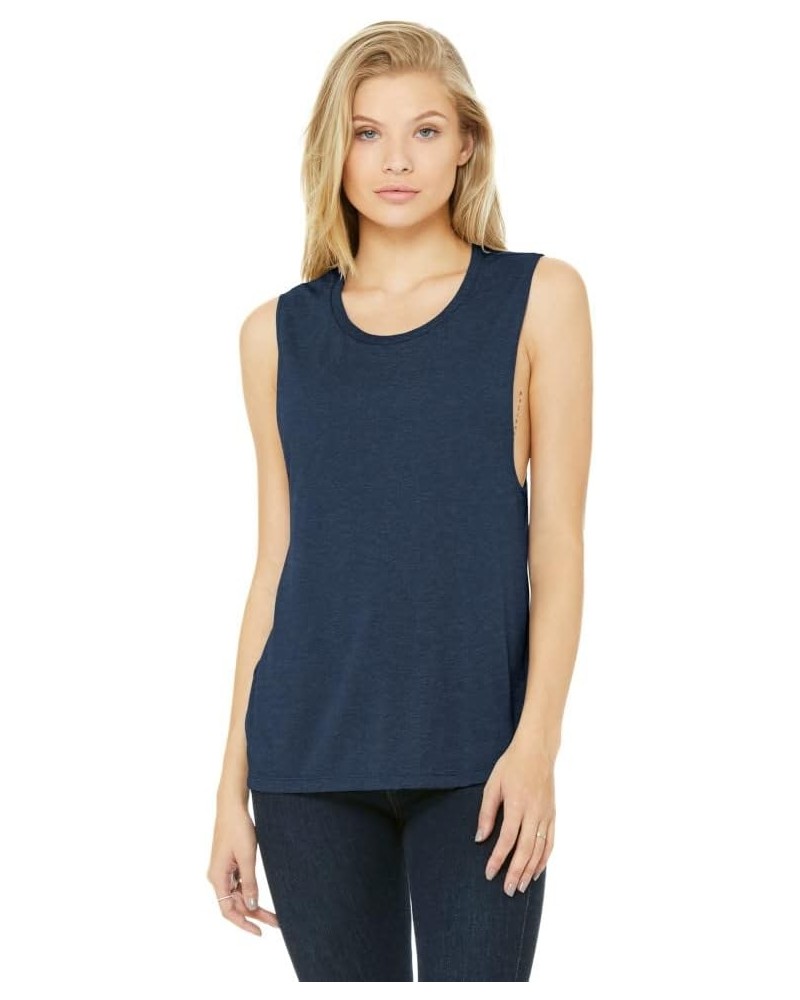 Bella B8803 Canvas Ladies' Flowy Scoop Blended Muscle Tank Heather Navy $8.08 Tanks